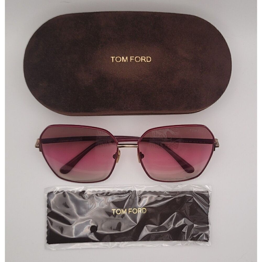 NIB Tom Ford Claudia Geometric Metal/Acetate Sunglasses w/ case & cloth